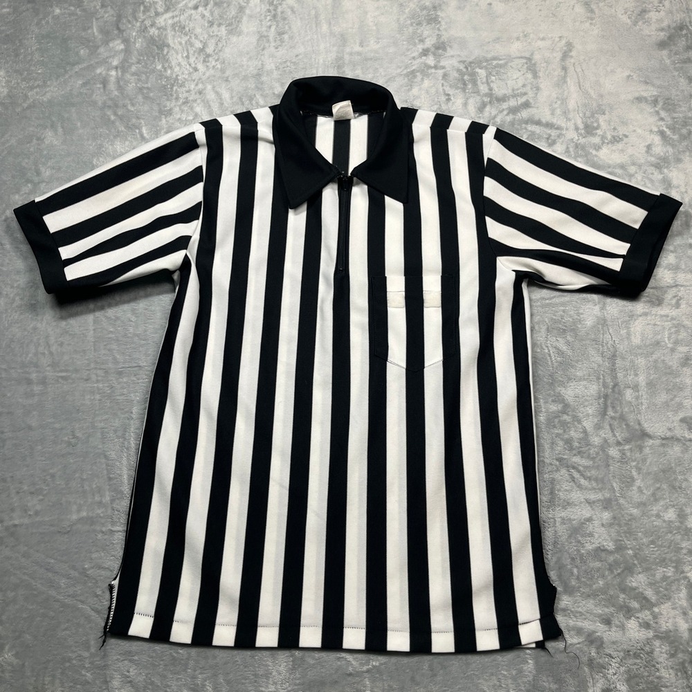 Cliff Keen Referee Jersey Men Large Black White Striped Quarter Zip Short Sleeve